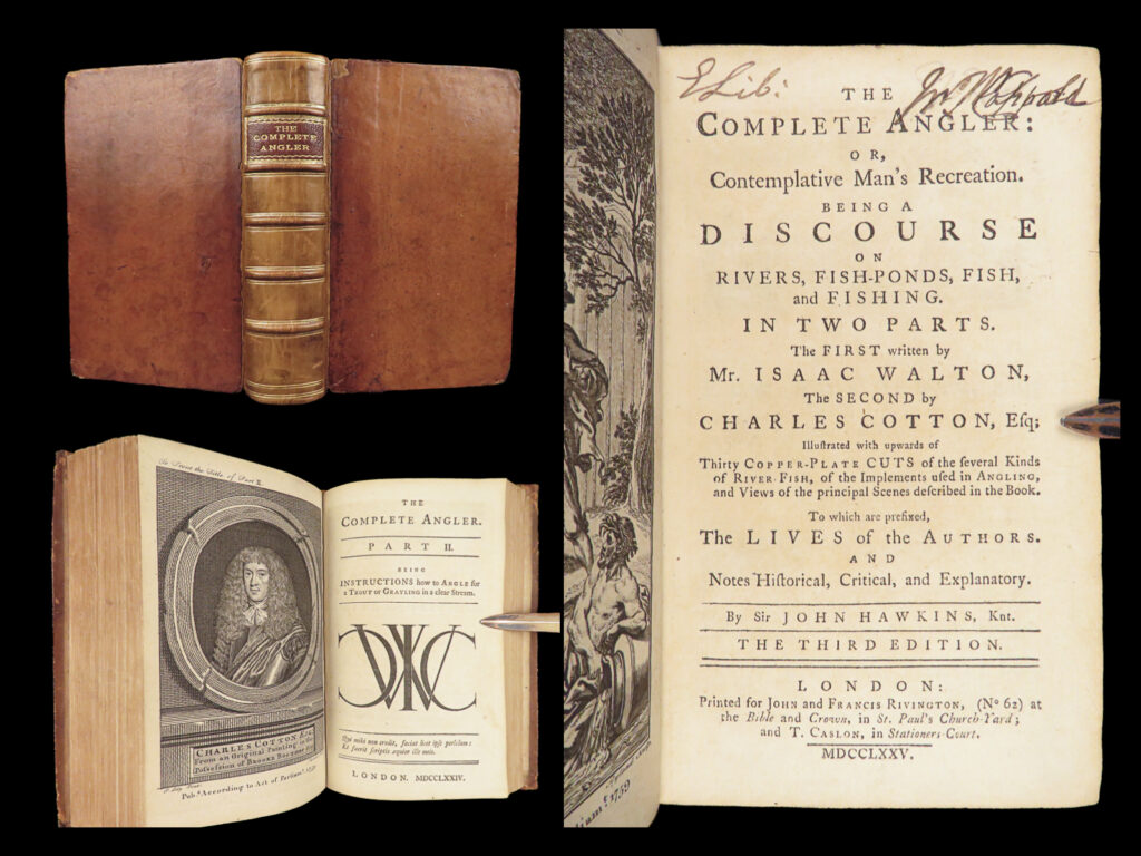 The complete angler – walton & cotton – 1775 | illustrated fish and fishermen | 1775 third edition of the complete angler by walton and cotton, printed by rivington. Includes 16 engraved plates, original content, and restored leather binding.