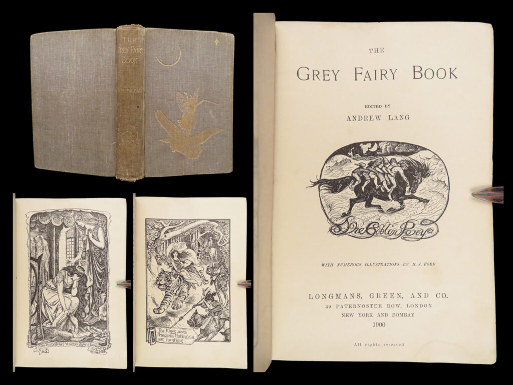 The gray fairy book – andrew lang – 1900 | first edition | first edition of the gray fairy book by andrew lang, printed in 1900, featuring 35 rarely seen stories and 32 engraved plates in original grey cloth binding.