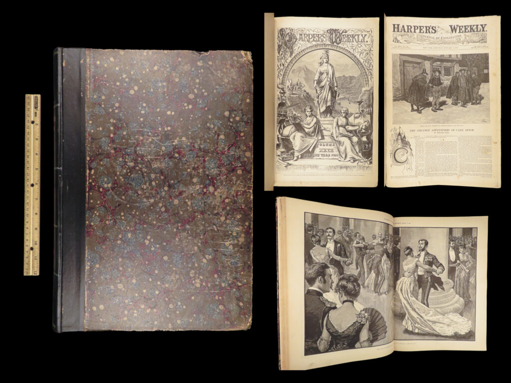 Harper’s weekly – 1885 | first edition, illustrated folio | grover cleveland | complete 1885 folio volume of harper’s weekly: journal of civilization, covering grover cleveland, thomas nast, the riel rebellion, ulysses s. Grant’s death, and international events with engravings throughout.