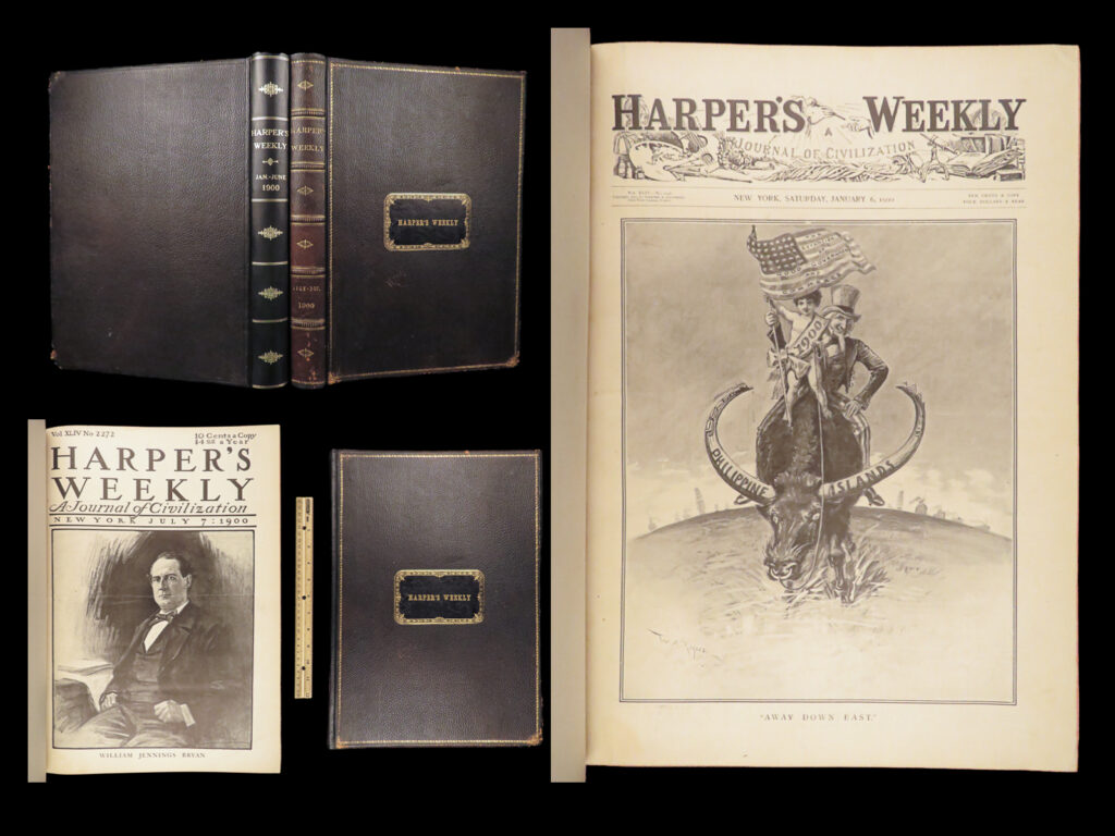 Harper’s weekly – 1900 | first edition | boer war & world’s fair | 2 vols | first edition folio of harper’s weekly: journal of civilization (1900), with illustrated coverage of the philippine-american war, the boer war, and the 1900 paris exhibition.