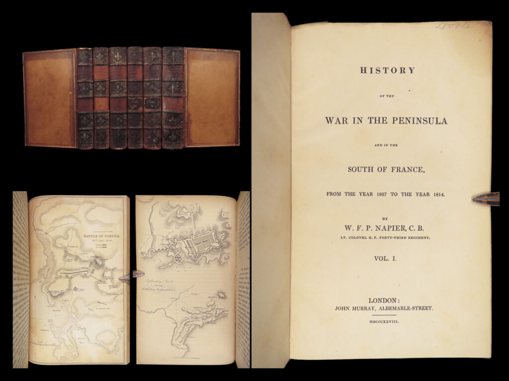History of the war in the peninsula – napier – 1828 | first edition, dozens of maps | first edition six-volume history by napier detailing the british role in the peninsular war, featuring original bindings, 55 plates, and a soldier’s account of 1807–1814 campaigns.