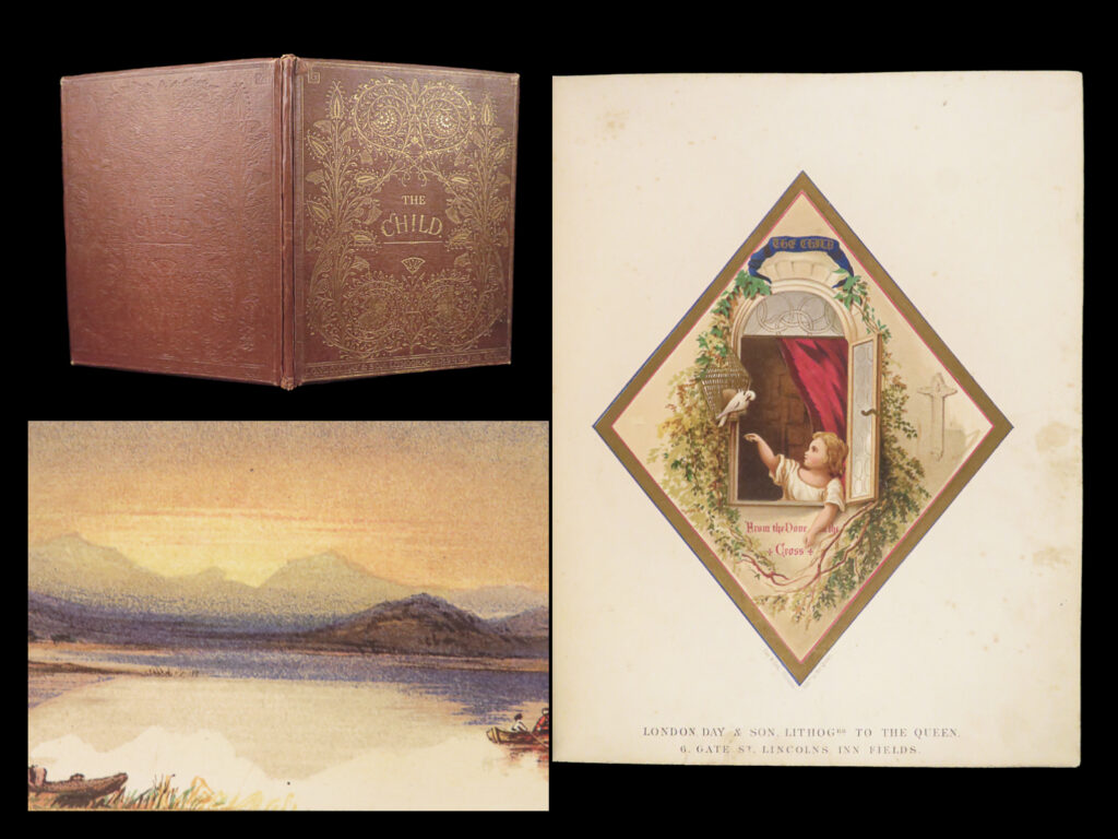 The child – jane euphemia browne – 1863 | chromolithographs by w. R. Tymms | poetic volume by jane euphemia browne, printed by day and son around 1863, includes chromolithographic plates by w. R. Tymms and reflects victorian christian symbolism.