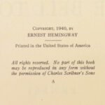 For Whom the Bell Tolls – Ernest Hemingway – 1940 | First Edition, First Printing