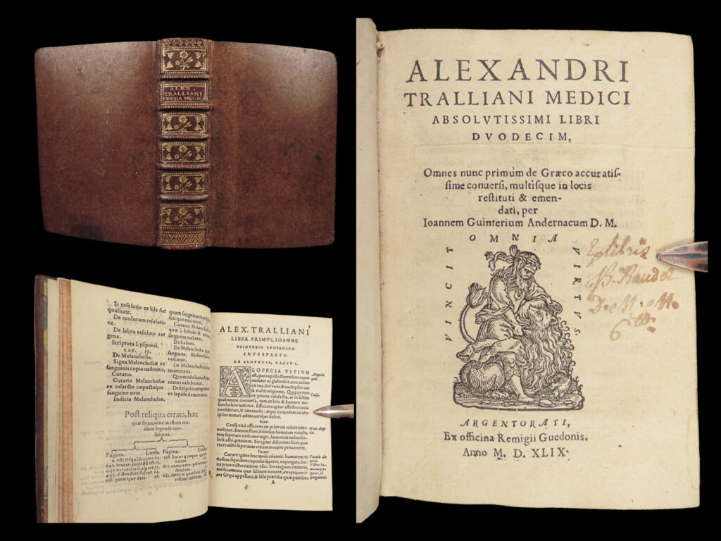 Alexandri tralliani medici – alexander of tralles – 1549 | 6th-century byzantine medicine | alexander of tralles’ twelve books on medicine printed in strasbourg in 1549 by remigius guedon, a compact latin edition transmitting a 6th-century physician’s medical writings.