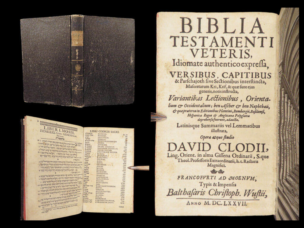 Biblia testamenti veteris – david clodius – 1677 | hebrew pentateuch | printed in frankfurt in 1677, david clodius’s biblia testamenti veteris contains the hebrew pentateuch with masoretic notes.
