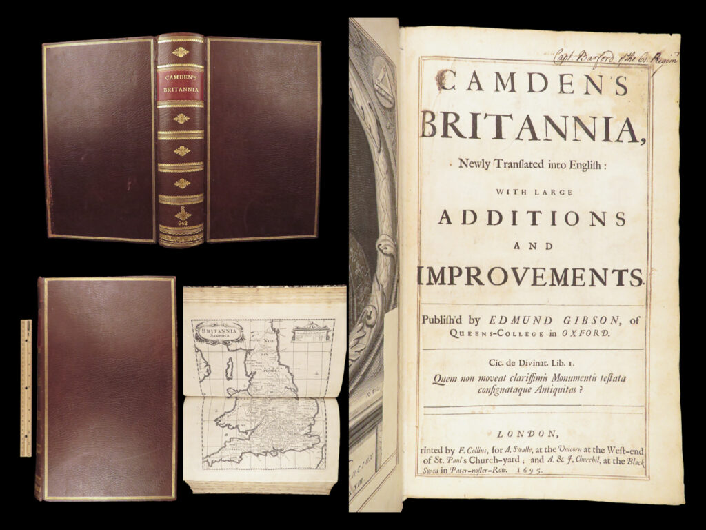 William camden’s britannia – 1695 | first edition, 50 maps & ancient coins | a rare 1695 first edition of william camden’s <em>britannia</em> complete with all 50 maps and engravings of coins, edited by edmund gibson in one huge folio.