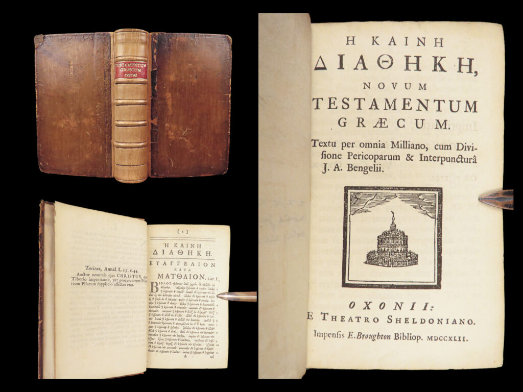 Novum testamentum graecum – johann albrecht bengel – 1742 | greek new testament | 1742 greek new testament edited by bengel and printed at the sheldonian theatre, featuring the millian text and bengel’s divisions, noted in darlow & moule.