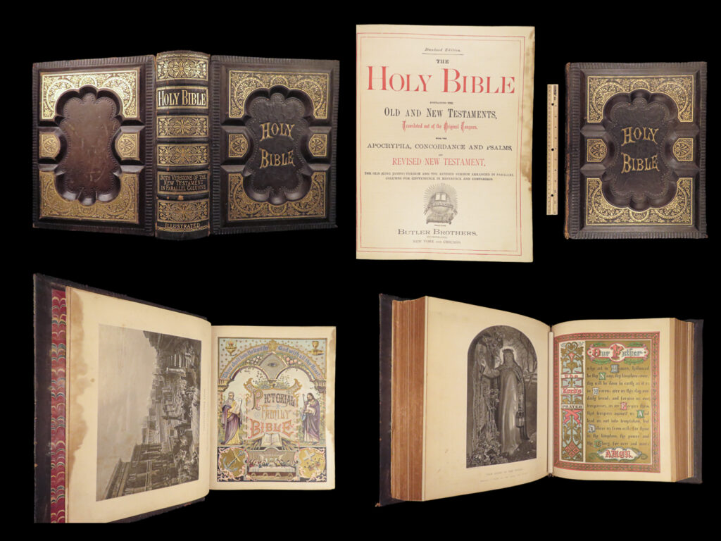 The holy bible – 1887 | enormous illustrated victorian bible | the holy bible, ca. 1887, by butler brothers. Includes apocrypha, psalms, religious history, dictionary, prophecy tables, and 72-figure gallery. Full leather.