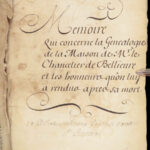 Memoire Genealogie de Bellievre – ca.1655 | Handwritten French Manuscript