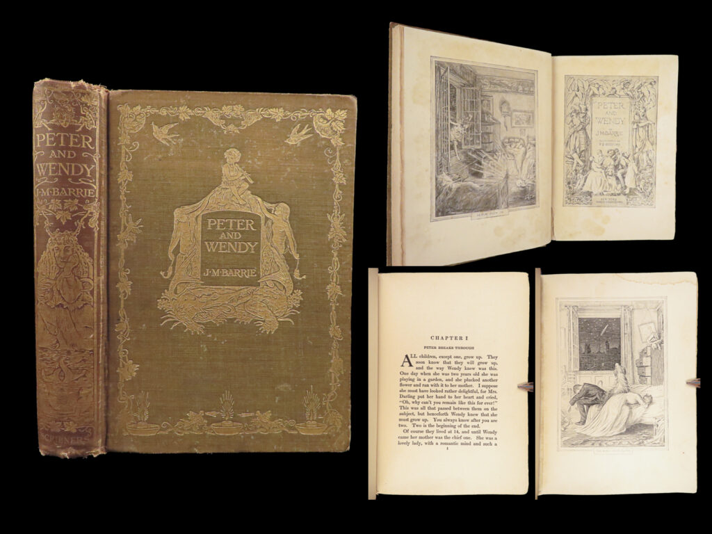 Peter and wendy – j. M. Barrie – 1911 | first american edition peter pan | this first american printing of j. M. Barrie’s children’s novel <em>peter and wendy </em>brings the darling children on a swashbuckling adventure to neverland, battling pirates and surviving fairies alongside peter pan in a quest to never grow up.