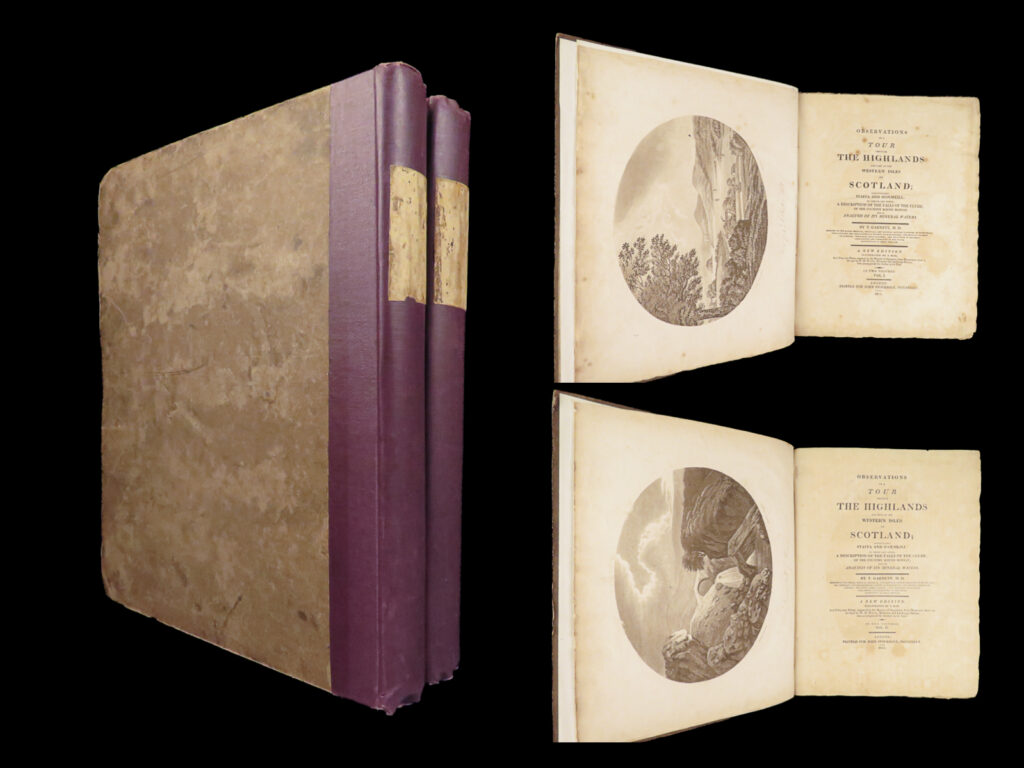 Observations on a tour through the highlands – garnett – 1811 | 2 volume set, illustrated | thomas garnett’s 1811 folio travel account of the scottish highlands and western isles, with 53 engraved landscape plates by w. H. Watts, original boards, and map of loch lommond, issued by john stockdale in two volumes.