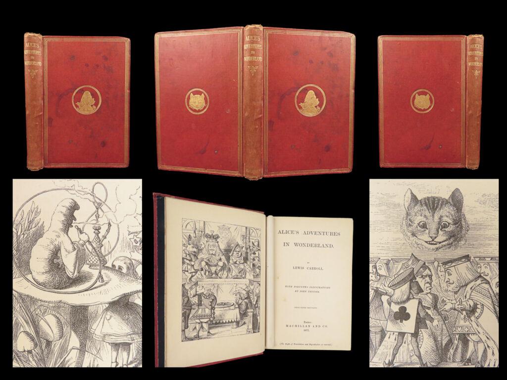Alice’s adventures in wonderland – lewis carroll – 1877 | tenniel illustrated | this first edition, early printing of lewis carroll’s of <em>alice’s adventures in wonderland</em> presents the iconic fantasy story of absurd rules and iconic characters, accompanied by the original 42 illustrations by john tenniel.
