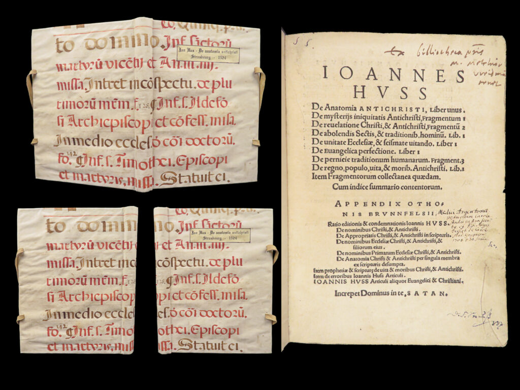 Joannes huss de anatomia antichristi – jan hus – 1524 | martin luther & john wycliffe | printed in strassburg ca. 1524, joannes huss de anatomia antichristi edited by otto brunfels unites hus, wycliffe, and luther with an allegorical treatment of the papal antichrist.