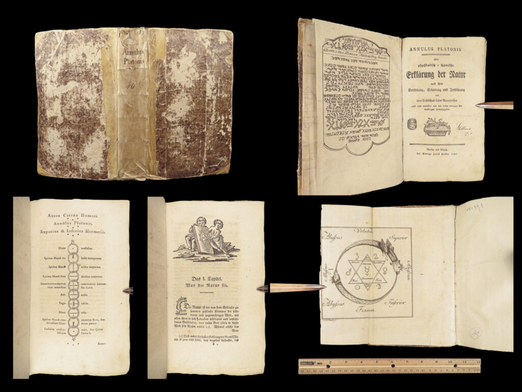 Annulus platonis – 1781 | aurea catena homeri, rosicrucian alchemy | annulus platonis by anton kirchweger, berlin 1781, an alchemical text tied to the aurea catena homeri tradition, preserved in its original vellum binding with secure text block.