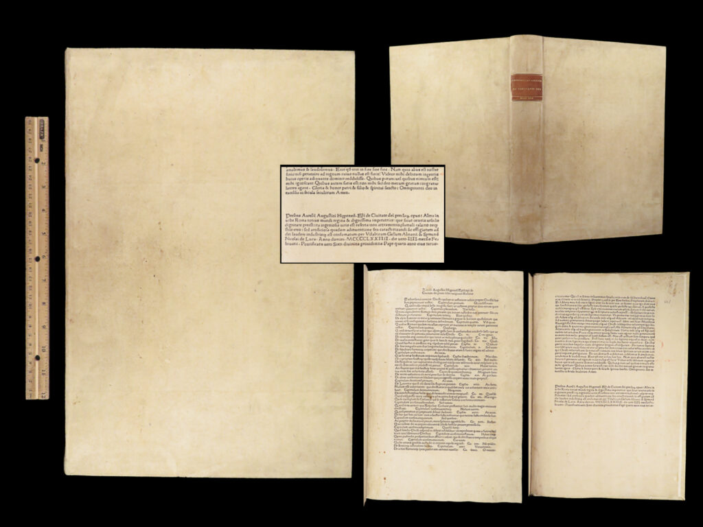 De civitate dei – augustine of hippo – 1474 | first edition incunable, rome printing | first edition incunable of augustine’s de civitate dei, printed in rome in 1474 by ulrich han and simon nicolai chardella, in vellum binding, with 261 of 264 leaves.