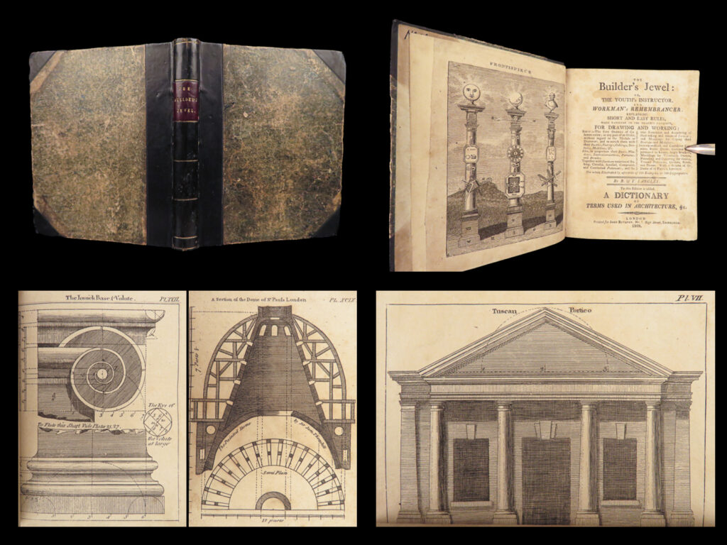 The builder’s jewel – langley – 1808 | 100 engraved plates, architecture & construction | 1808 london edition of the builder’s jewel by batty and thomas langley, a georgian architectural manual featuring one hundred engraved plates on classical proportions, mouldings, and domed construction.
