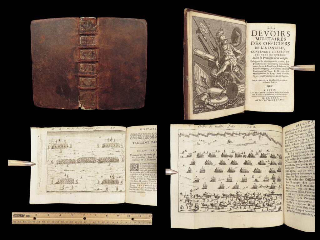 Les Devoirs Militaires – De La Fontaine – 1675 | First Edition, Illustrated | 1 Les devoirs militaires – de la fontaine – 1675 | first edition, illustrated | de la fontaine’s les devoirs militaires des officiers de l'infanterie (1675) is a first edition french infantry manual with frontispiece, in-text engravings, and six folding plates on drill, formations, siege practice, and musketeers.