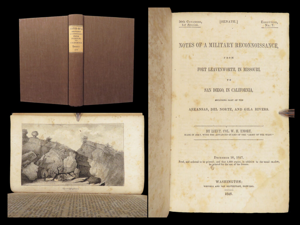Notes Of A Military Reconnaissance – W. H. Emory – 1848 | First Senate Edition | 1 Notes of a military reconnaissance – w. H. Emory – 1848 | first senate edition | this first senate edition of emory’s <em>notes of a military reconnaissance</em> documents the u. S. Army’s overland survey to california during the mexican-american war. The report includes topographical and anthropological notes, illustrated throughout.