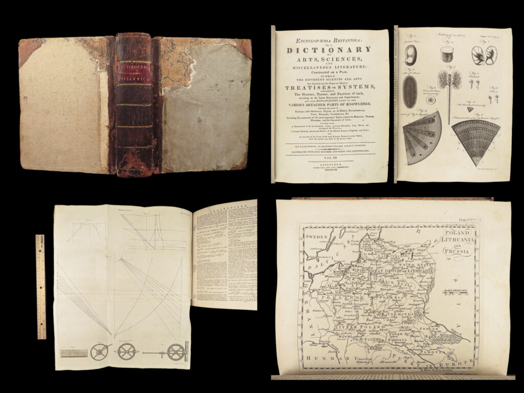 Encyclopaedia britannica – 1797 | illustrated botany | printing press | 1797 edinburgh-printed volume from the third edition of the encyclopaedia britannica, covering hydrostatics through lessons, with 25 plates including map of poland.