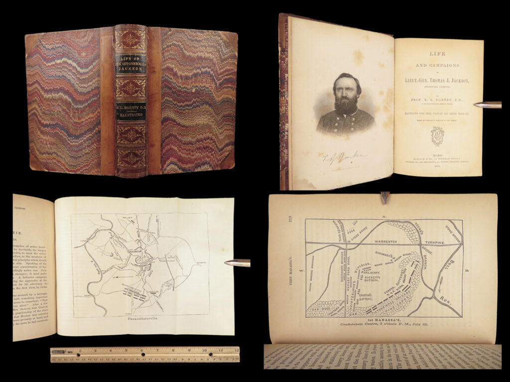 (civil war confederate biography | lost cause ideology | battle diagrams) | this first edition of dabney’s biography of confederate general “stonewall” jackson displays the southern lost cause philosophy, memorializing the discipline and morality of one of its greatest heroes and featuring battlefield maps.