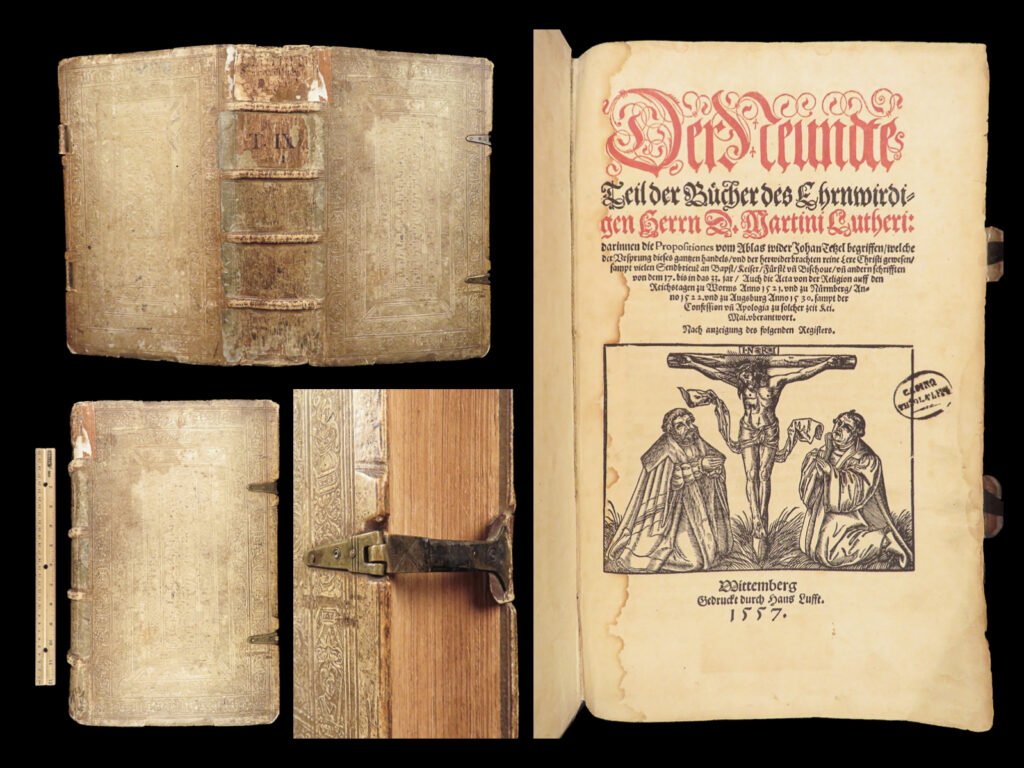 Works of martin luther – 1557 | first wittenberg edition, augsburg confession | first edition of luther’s 1557 der neundte teil, printed by hans lufft in wittenberg, with his anti-tetzel propositions, the augsburg confession, rare epistles, and the monk-calf engraving.