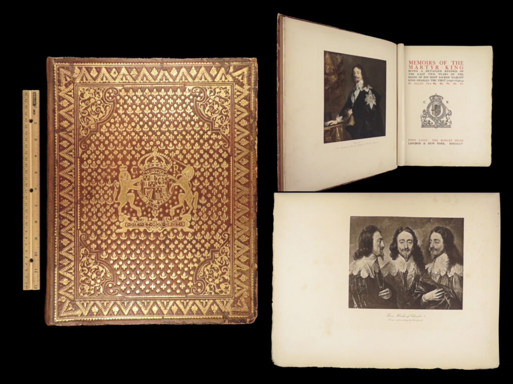 Memoirs of the martyr king charles i – allan fea – 1905 | first edition, portraits & find binding | allan fea’s memoirs of the martyr king (1905 first edition) documents the final years of charles i, illustrated with 39 engraved portraits and bound in full gilt-tooled leather at impressive folio scale.