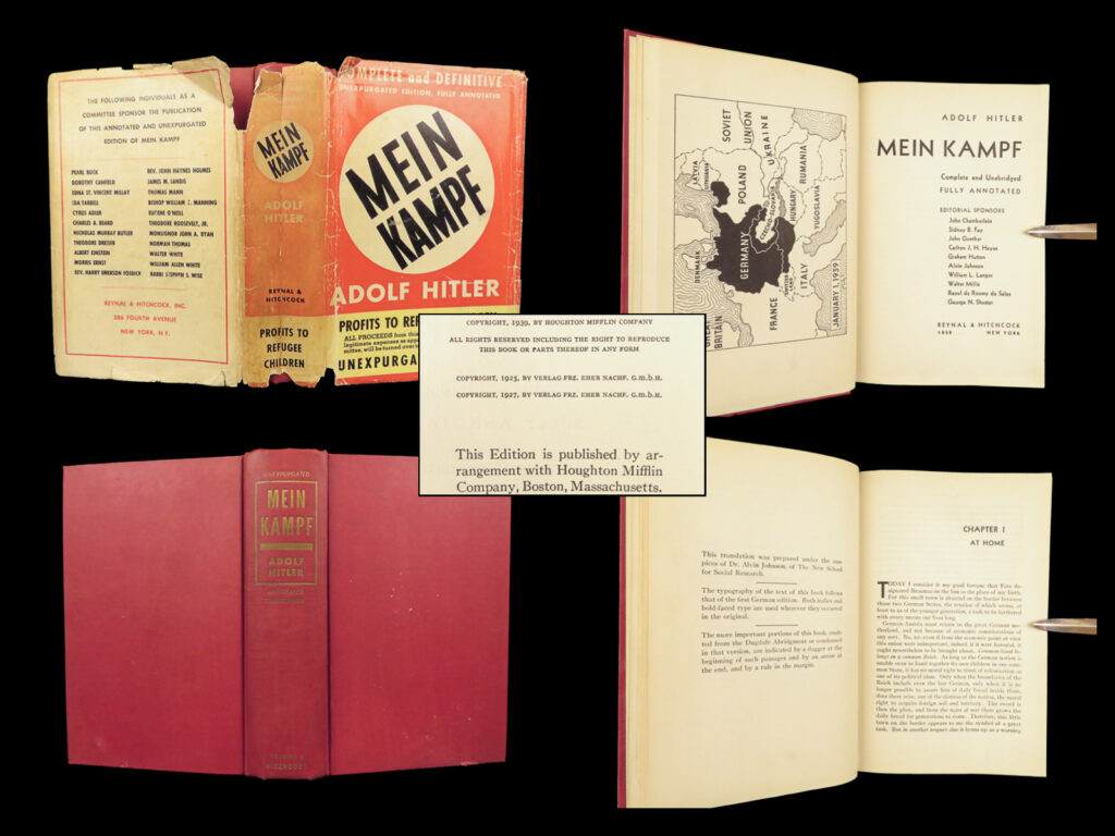 Mein Kampf – Adolf Hitler – 1939 | First American Edition, Unexpurgated | 1 Mein kampf – adolf hitler – 1939 | first american edition, unexpurgated | first american edition of adolf hitler’s mein kampf, 1939, unabridged and annotated, issued to acquaint u. S. Readers with nazi ideology and including a map of europe.