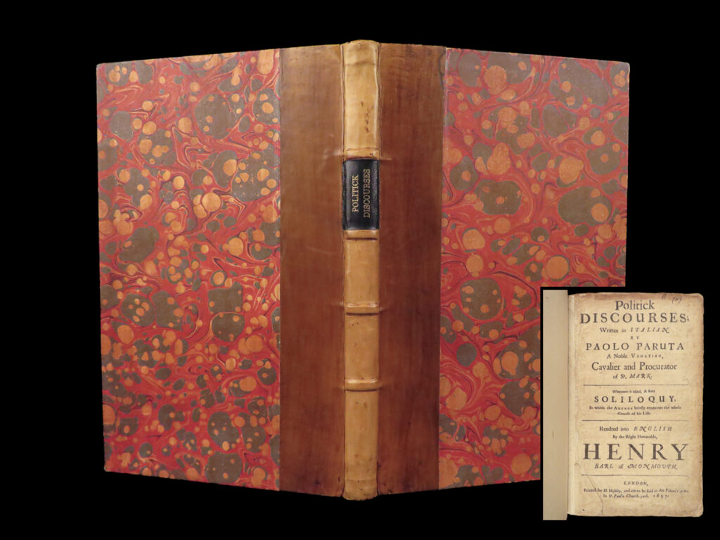 Politick discourses – paolo paruta – 1657 | first english edition, roman history | 1657 english translation of paolo paruta’s discourses on roman governance, military comparison, and classical policy, with a personal closing text reflecting on the author’s life.