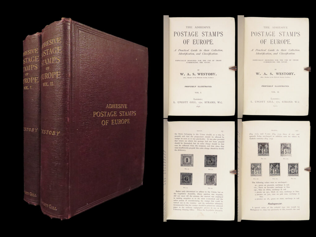 Adhesive postage stamps of europe – westoby – 1898 | first edition, 2 volumes | two-volume 1898–1900 philatelic reference by william a. S. Westoby on adhesive postage stamps of europe, covering both leading nations and smaller issuing regions.