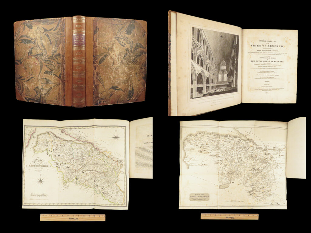 Description Of The Shire Of Renfrew – George Crawfurd – 1818 | Maps, Stewart Genealogy | 1 Description of the shire of renfrew – george crawfurd – 1818 | maps, stewart genealogy | 1818 quarto by george crawfurd on renfrewshire’s noble families, featuring the house of stewart. Includes two folding maps, a facsimile, and engraved plates.