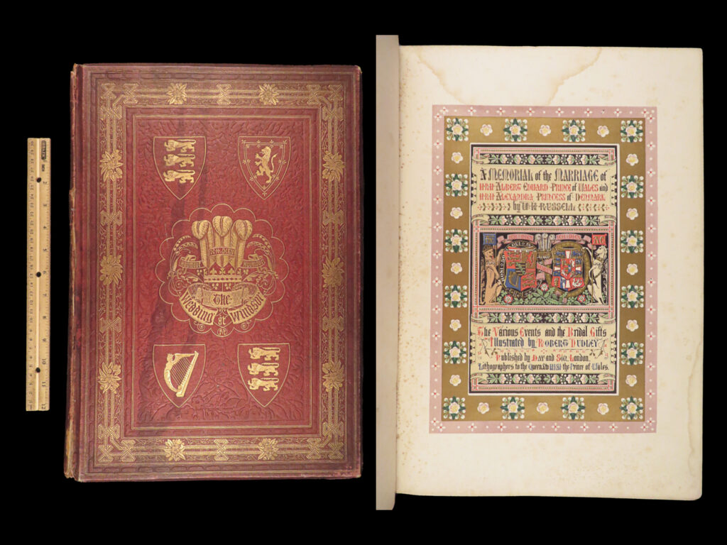 Prince of wales wedding memorial – william h. Russell – 1864 | illustrated royal folio | illustrated folio published in 1864 documenting the marriage of albert edward and alexandra with 42 engraved plates of royal settings, attire, and london scenes.