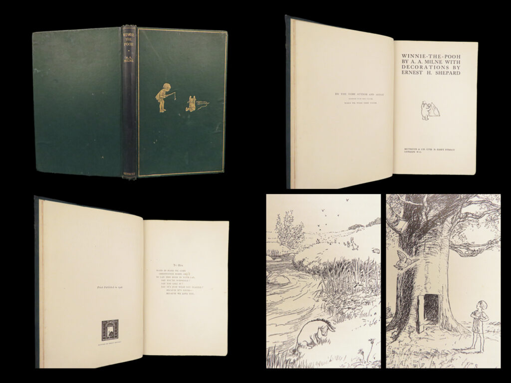 Winnie-the-pooh - a. A. Milne - 1926 | first edition, first printing | this true first edition of a. A. Milne's classic <em>winnie-the-pooh</em> features the most well-known tales of christopher robin and the inhabitants of the hundred acre wood, with the iconic illustrations of e. H. Shepard.