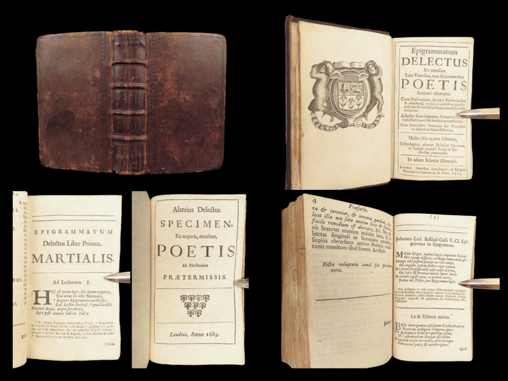 Epigrammatum delectus – 1689 | classical epigrams, martial cicero virgil & horace | 1689 latin anthology of classical and early modern epigrams compiled by nicole and lancelot, featuring works by martial, cicero, horace, and others, with greek–latin text.