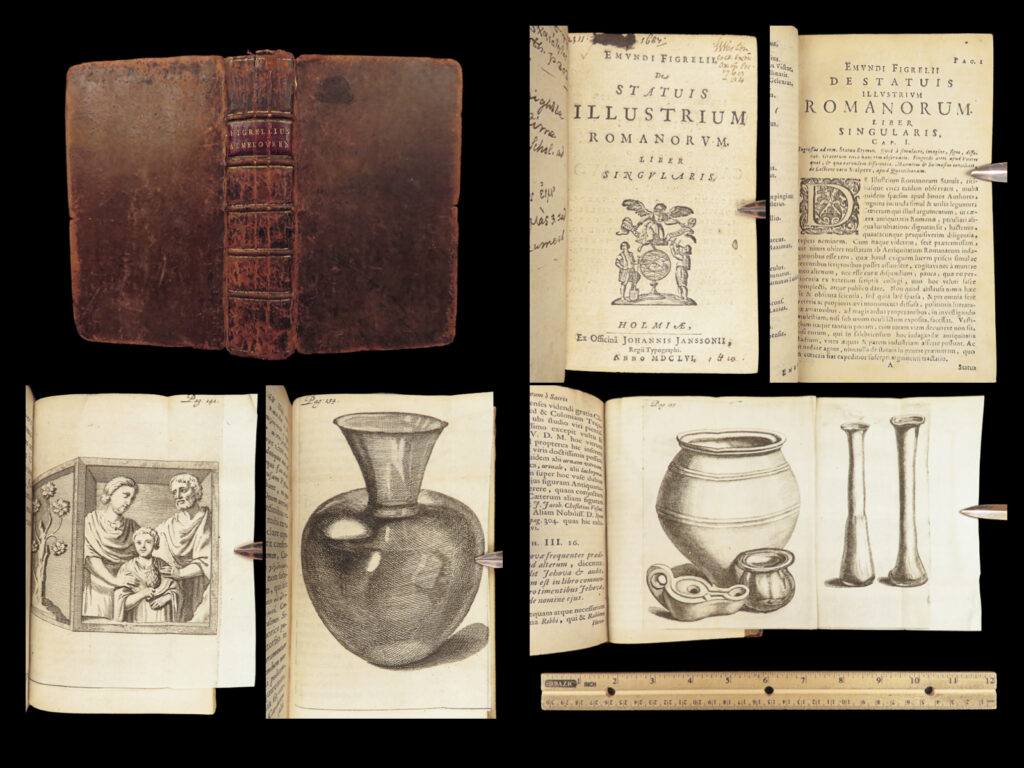 1656 history of roman neck-rings – gripenhielm – 1656 | scheffer on military ornamentation | latin treatises by gripenhielm and scheffer from 1656 on roman sculpture and ancient torques, with four folding engravings and a full leather binding.