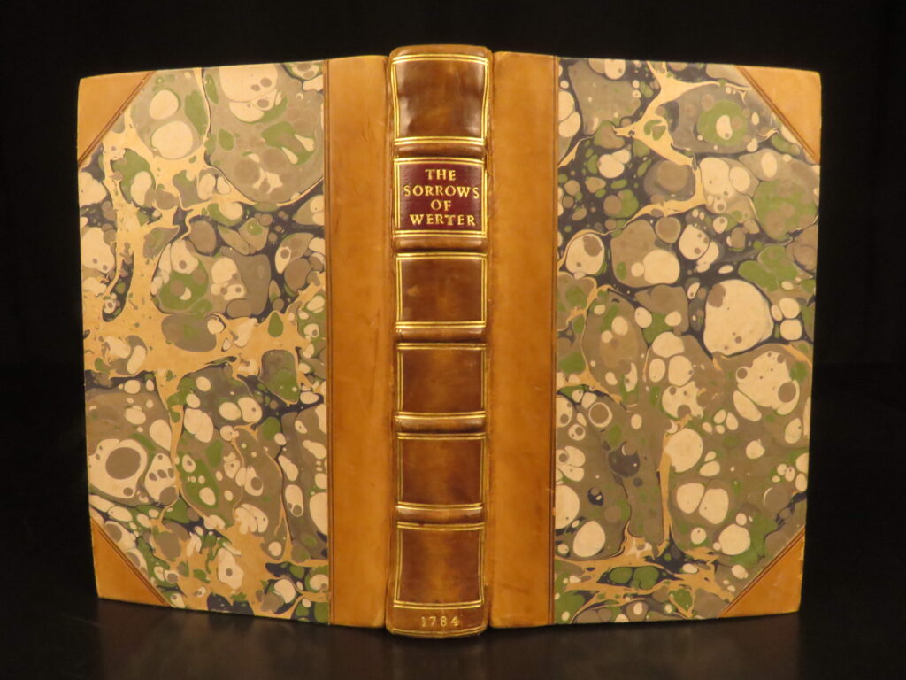 The sorrows of werther – goethe – 1784 | early english translation, beautiful binding | 1784 english translation of goethe’s sorrows of werter, issued in london in a two-volume-in-one format, bound in leather with marbled boards, a cornerstone of german romantic literature in early english reception.