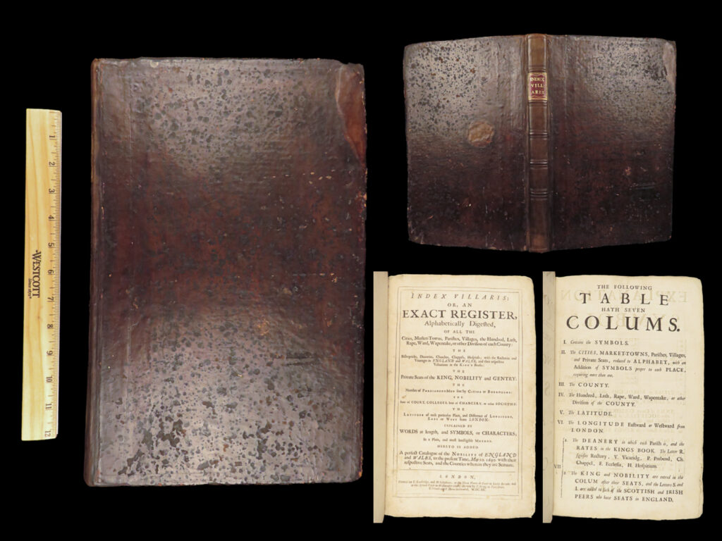 Index villaris – john adams – 1690 | english topographical reference w/ geography tables | john adams’s 1690 index villaris is a folio-sized english register listing all known cities, parishes, and counties in england and wales, including their administrative and ecclesiastical divisions.