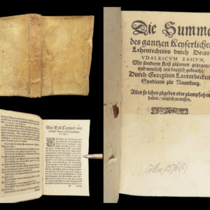 1576 – Holy Roman Empire Feudal Law – Ulrich Zasius – 1576 | First Edition Lehenrecht