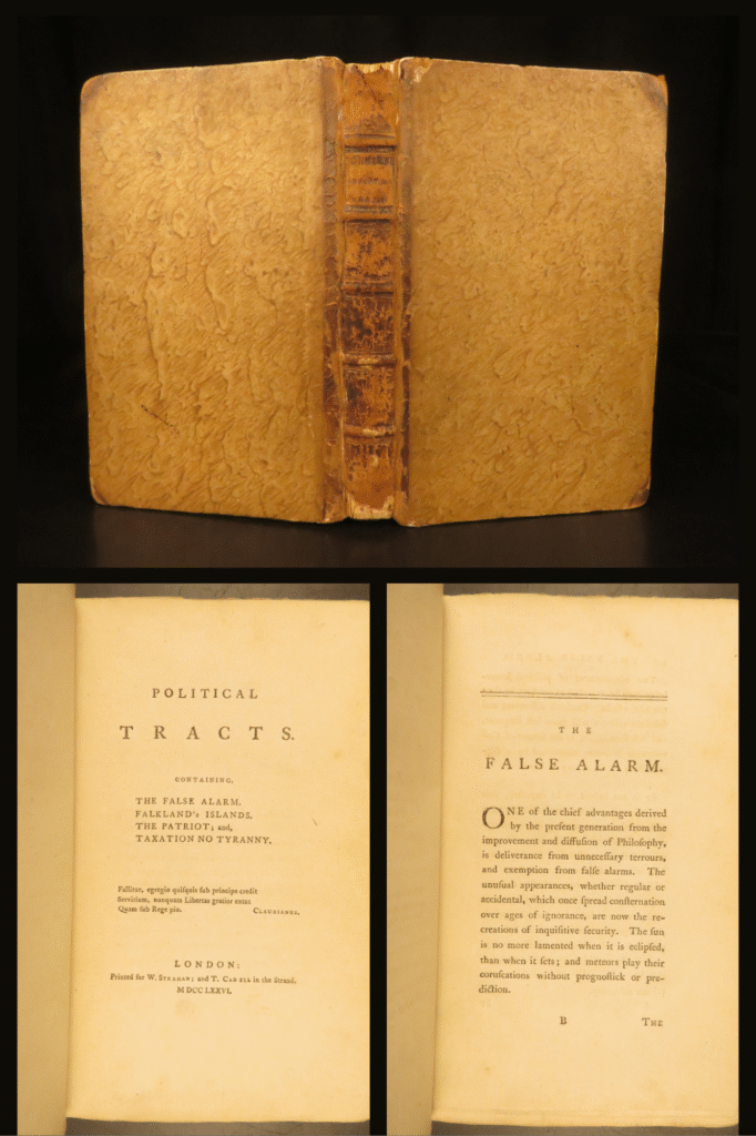 Political tracts – samuel johnson – 1776 | first collected edition with devon views | first 1776 edition of johnson’s political tracts, complete in original binding, with two 18th-century engravings of bideford and westward ho! Laid in.