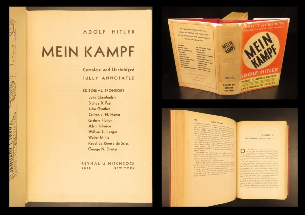 Mein kampf – adolf hitler – 1939 | first american edition, unexpurgated | first american edition of adolf hitler’s mein kampf, 1939, unabridged and annotated, issued to acquaint u. S. Readers with nazi ideology and including a map of europe.