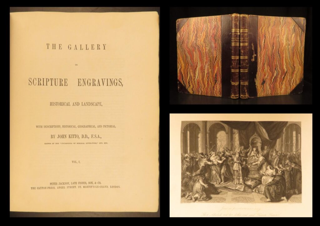 1847 – illustrated bible & scenes landscapes – john kitto | holy land engravings | illustrated 1847 edition of the gallery of scripture engravings by john kitto in two volumes, each with 64 full-page plates of biblical scenes and holy land landscapes.