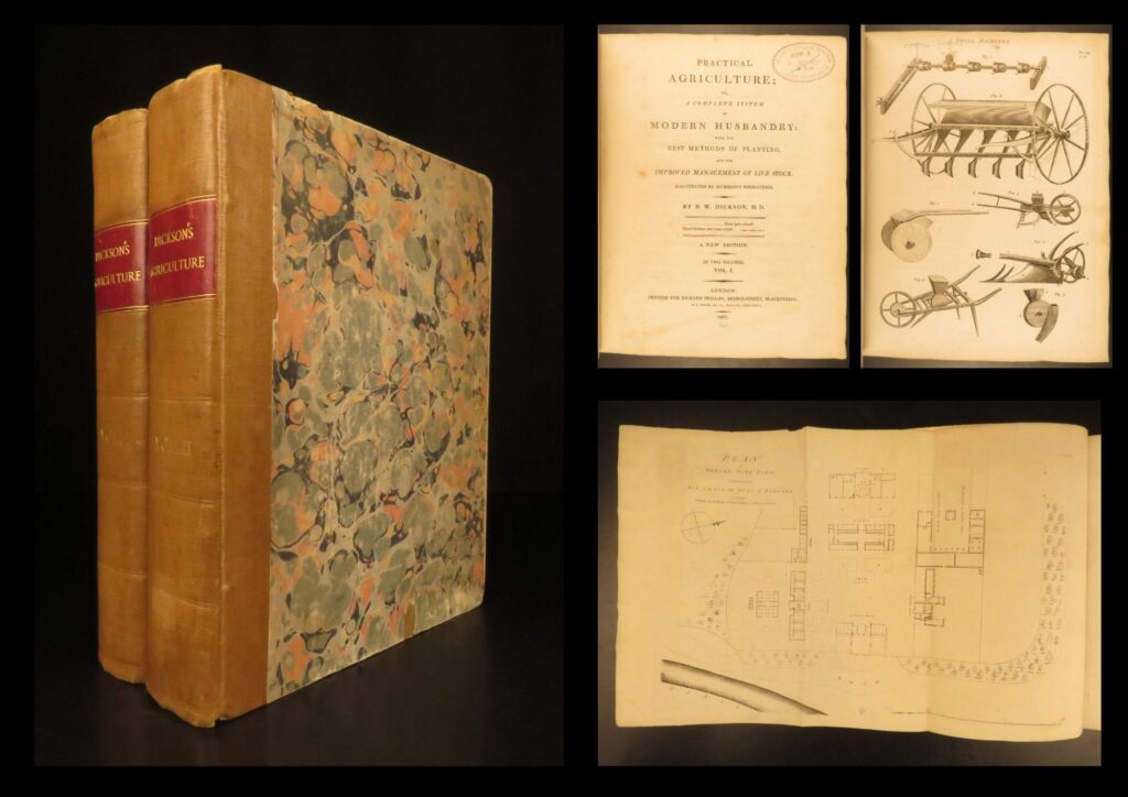 1807 – practical agriculture – dickson | illustrated farming & horse training | dickson’s 1807 practical agriculture is a two-volume british farming reference featuring 87 engravings across subjects such as livestock, rural tools, manure systems, soil use, and land improvements.