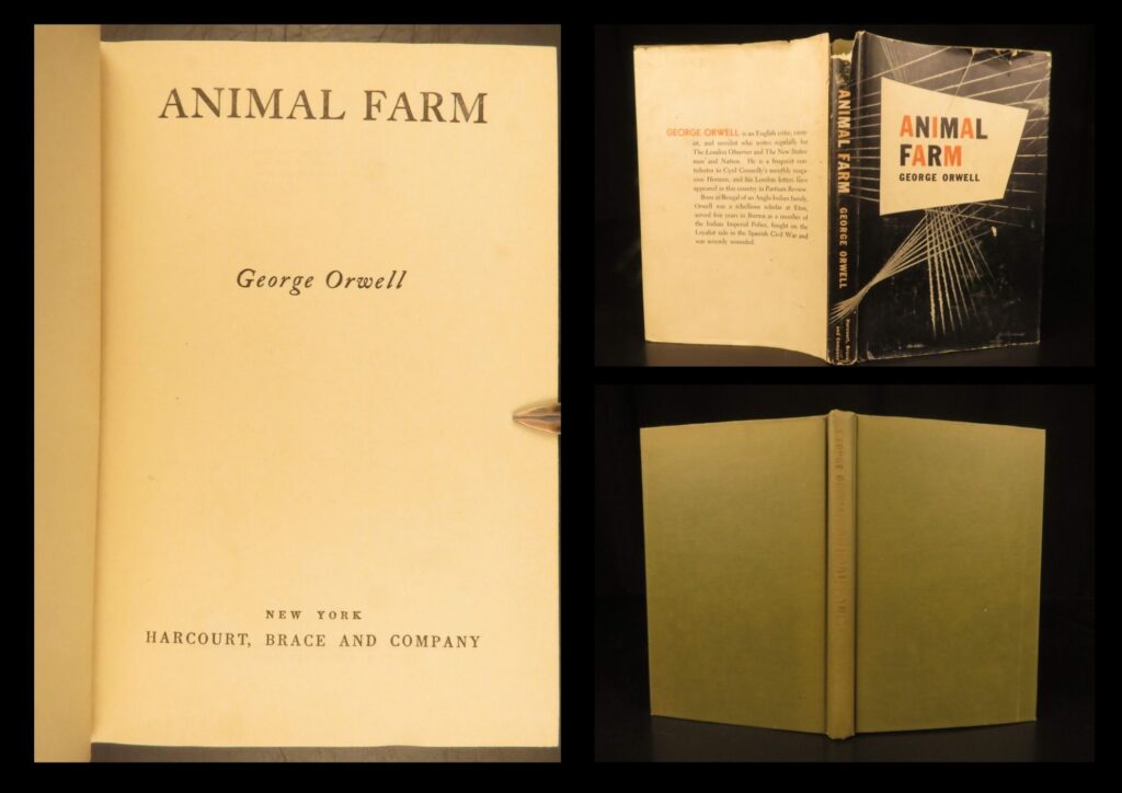 Animal farm – george orwell – 1946 | first u. S. Edition, original jacket | first american edition of george orwell’s <em>animal farm</em>, published in 1946 by harcourt, brace and company. Includes the original dust jacket and complete first-issue collation. A cornerstone of modern political fiction.