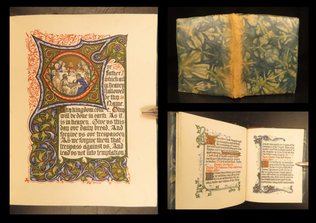 1925 – holy communion prayer book – illuminated | church of england, king george v | church of england holy communion illuminated in 14th-century manuscript style, printed circa 1925 by kegan paul in london. Miniature format with colored initials and ornamental borders.