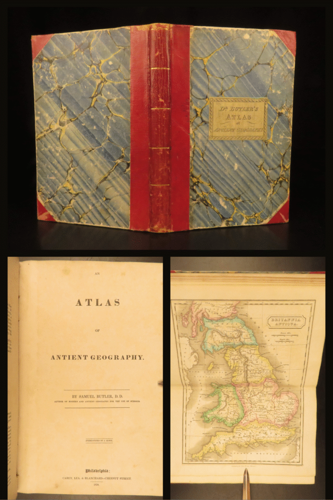 1834 – ancient geography atlas, samuel butler | 21 hand-colored maps – first edition | samuel butler’s 1834 an atlas of antient geography, published in philadelphia, features 21 hand-colored maps depicting classical regions including greece, britain, and the holy land.