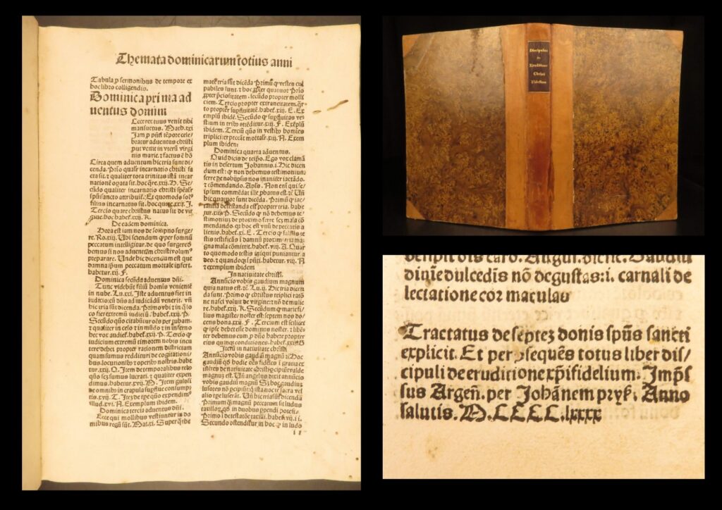 1490 – dominican teaching & sermon preparation | herolt incunable, first edition | printed in strasbourg in 1490, herolt’s latin sermon guide outlines essential teachings for parish clergy including commandments, sacraments, and prayers used in pre-reformation pastoral work.