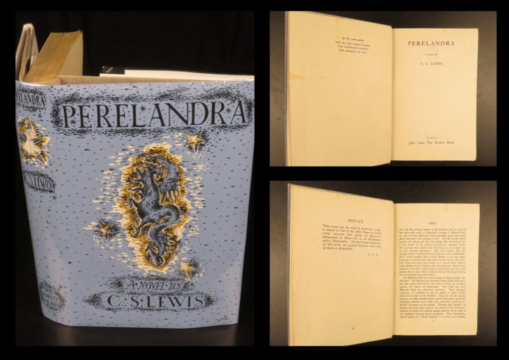 Perelandra – c. S. Lewis – 1943 | first uk printing | this scarce wartime first printing of <em>perelandra</em> by c. S. Lewis presents a religious allegory of free will and the weight of personal choice, right as speculative science fiction began to gain respectability as a genre.