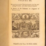 1723 – Characteristicks of Men – Anthony Cooper, Earl of Shaftesbury | 3 volume set