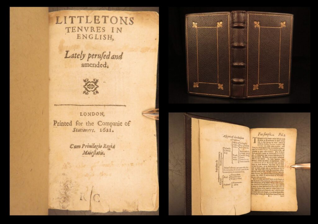 Littletons tenures in english – thomas littleton – 1621 | feudal law | littleton’s tenures in english (1621) examines feudal land structures and title concepts, forming a reference point in the development of english and american property law.