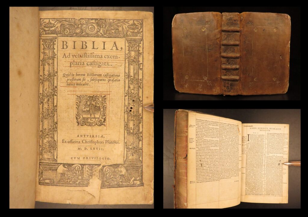 Biblia – christophorus plantinus – 1567 | hentenius louvain latin translation | a scarce 1567 latin bible printed in antwerp by christopher plantin, following the louvain translation, complete old and new testaments.