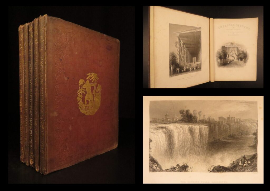 American scenery – 1840 | engravings, iconic landscapes – 2 volumes in 5 tomes | two-volume london issue of american scenery (1840) by nathaniel parker willis, illustrated with 119 engravings by william h. Bartlett, depicting niagara falls, mount vernon, harper’s ferry, and other early american landmarks.